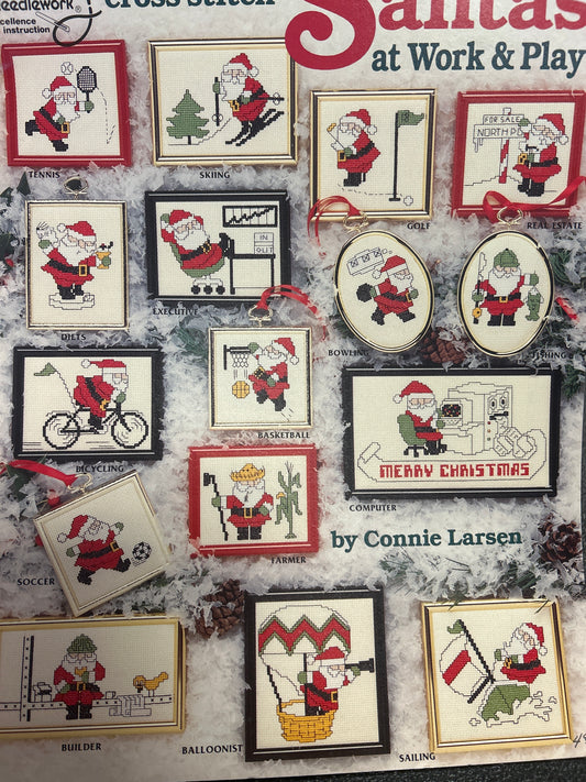 Cross Stitch Santas at Work and Play