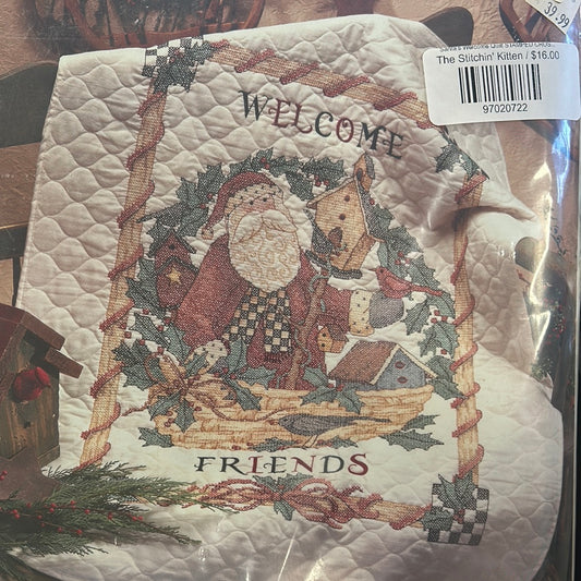 Santa's Welcome Quilt STAMPED CROSS STITCH Kit