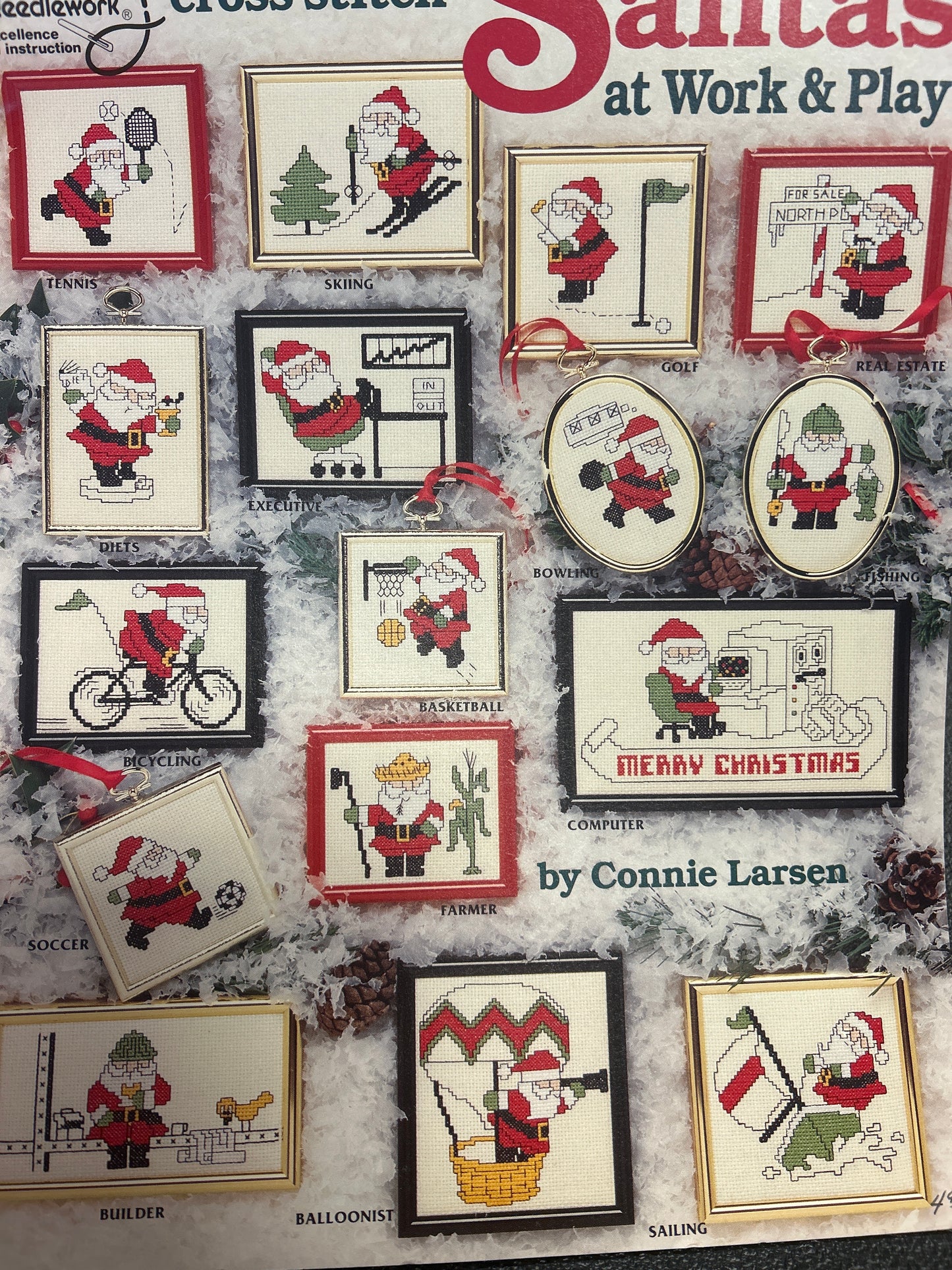 Cross Stitch Santas at Work and Play