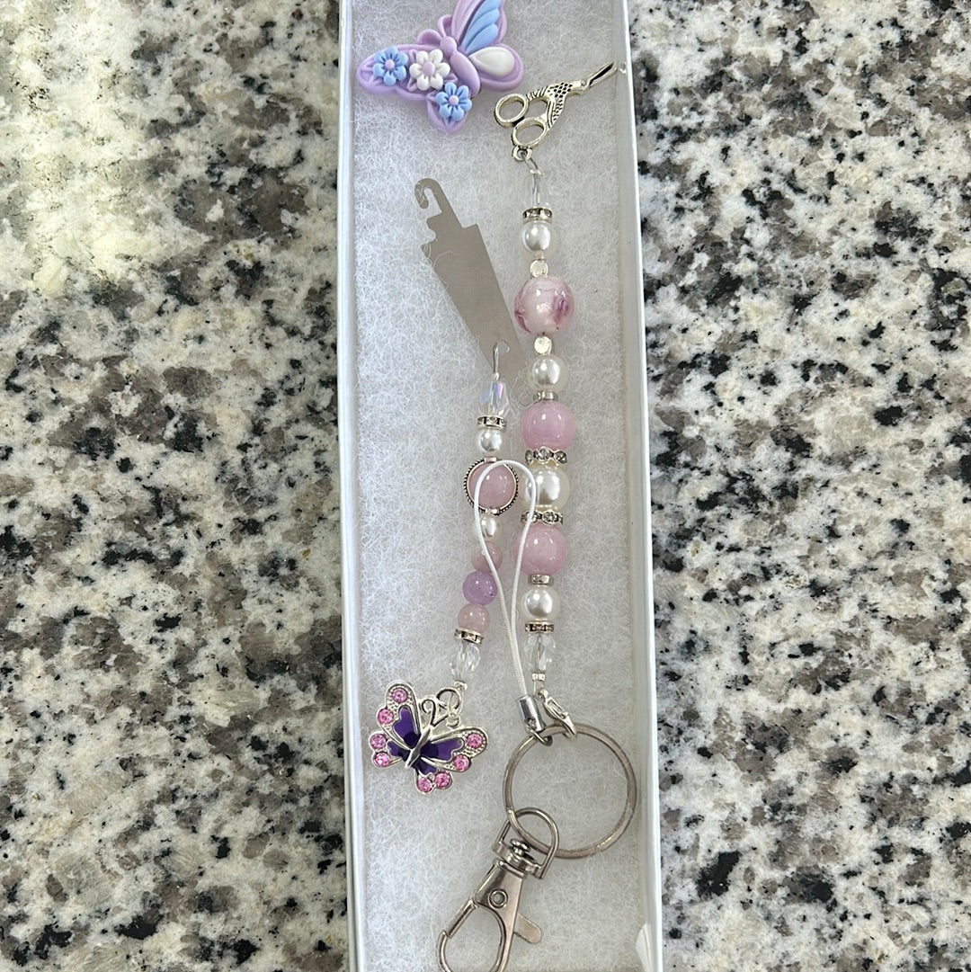 Pink and Purple Butterfly Scissor Fob Set