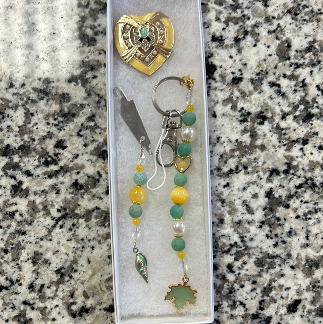 Jade and Gold Scissor Fob Set