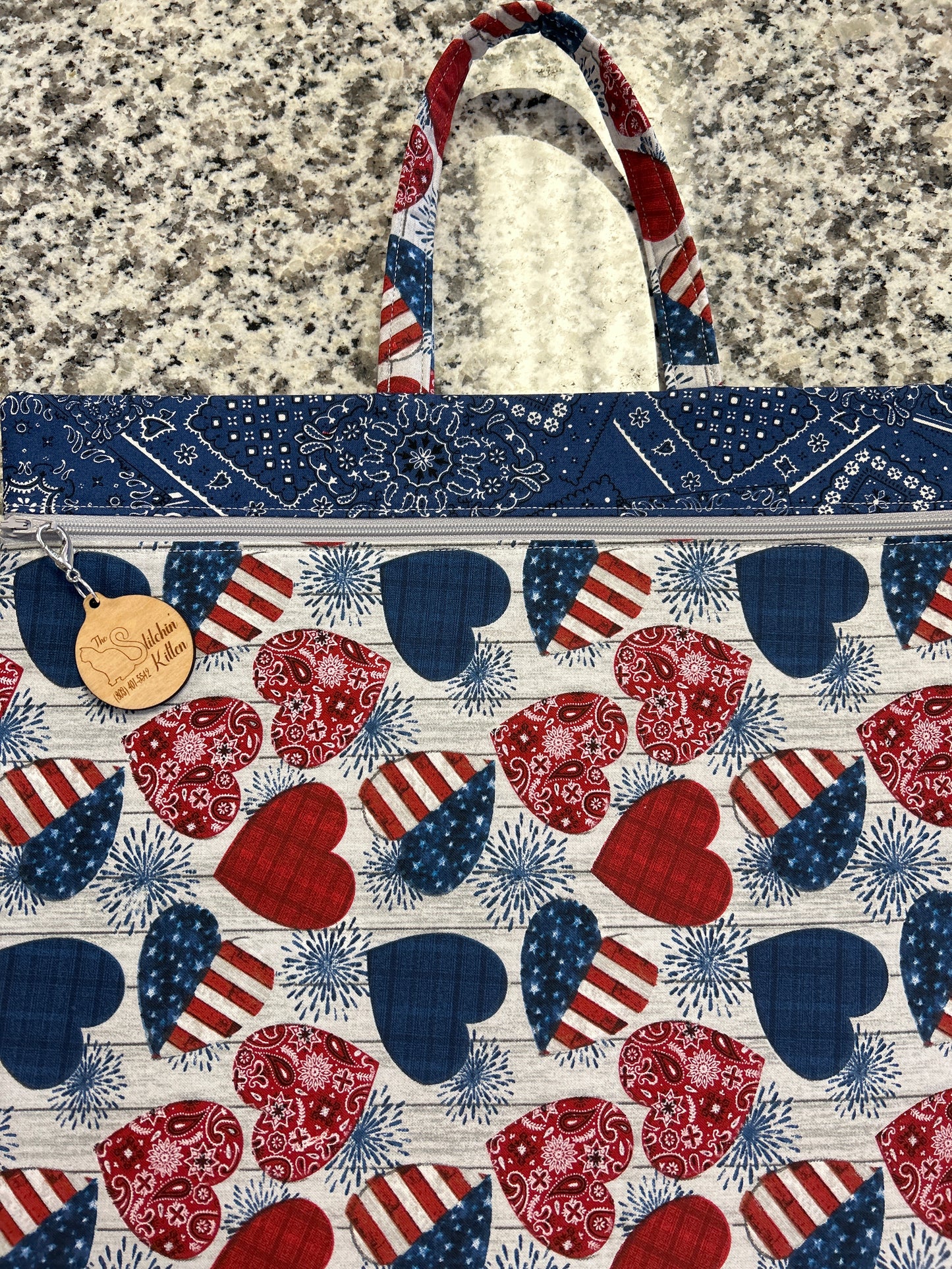 Americana Hearts Large Project Bag With Handle