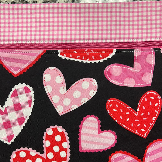 Patchwork Hearts with Gingham Large Project Bag